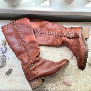 🧸Vintage Italian Pebble Leather Chunky Block Heel Knee High Boots🧸